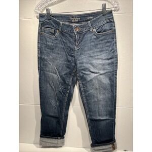 Women's Simply Vera Wang Cuffed Straight Dark Cropped Stretch Blue Jeans Size 4